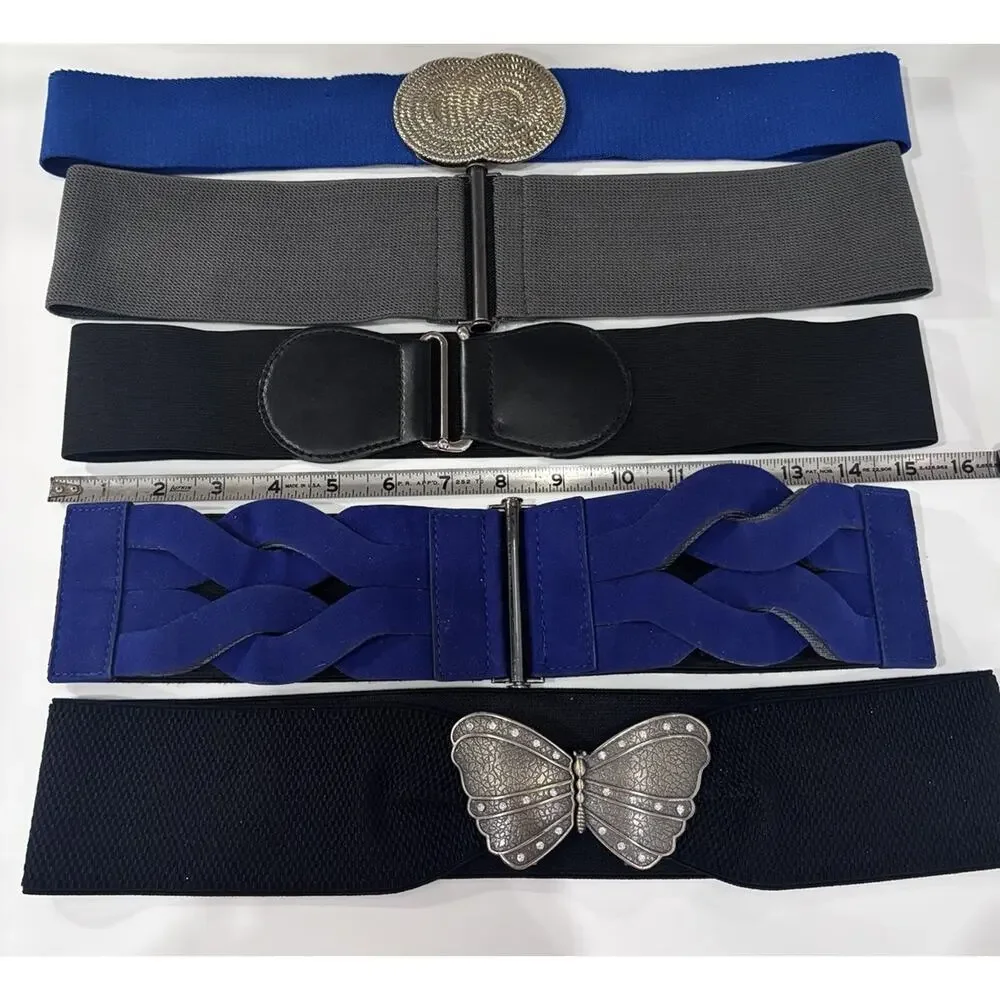 Vintage 80's 90's Womens Stretch Belts Wide Retro Glam Metal Lot Y2K Black Blue